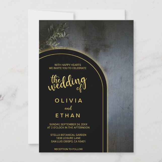 Convite para Casamento Rústico Elegante de Negro e (Frente)