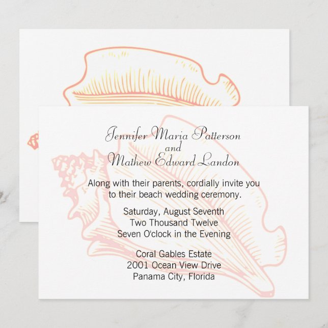 Convite para Casamento Seashell do Tema da Praia (Frente/Verso)