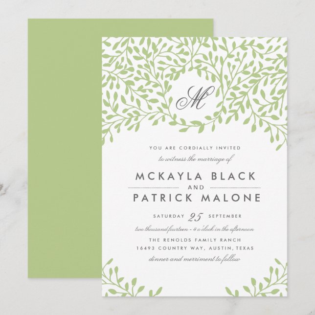 Convite para Casamento Secreto do Jardim - Verde (Frente/Verso)