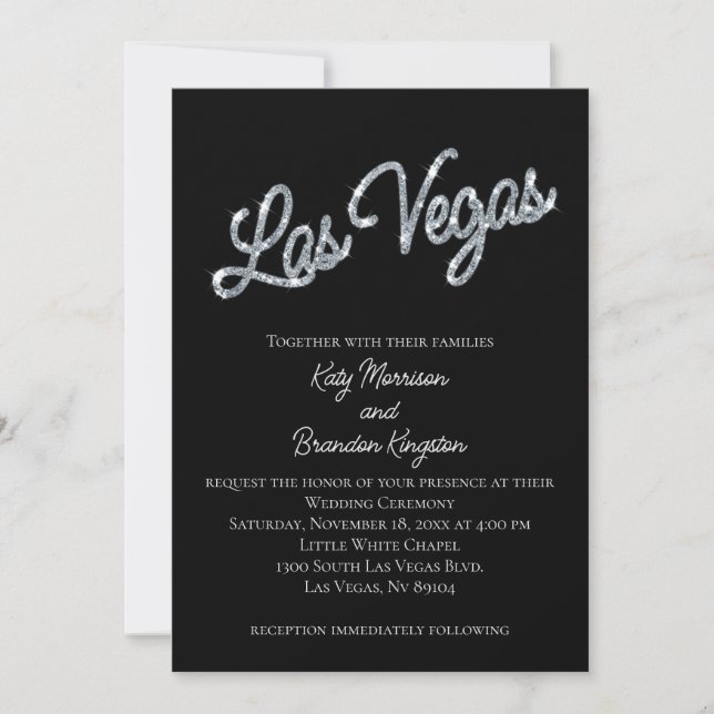 Convite para Casamento Silver Las Vegas Sparkles (Frente)