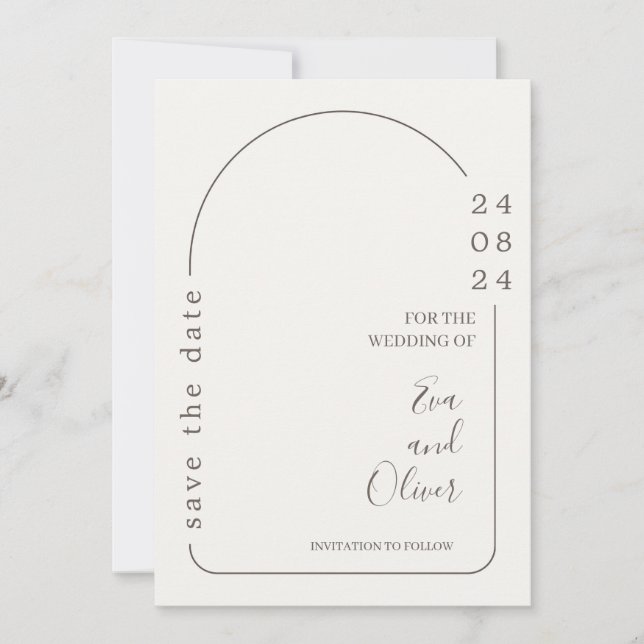 Convite para Casamento Simples Branco e Castanho (Frente)