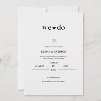 Convite para Casamento Simples Branco e Preto