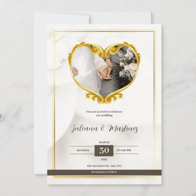 Convite para Casamento Simples Branco e Preto (Frente)