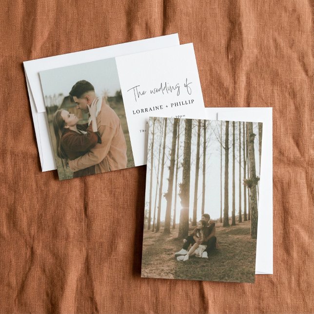 Convite para casamento simples com fotos do Modern (Modern 2 photo simple wedding Invitation.)