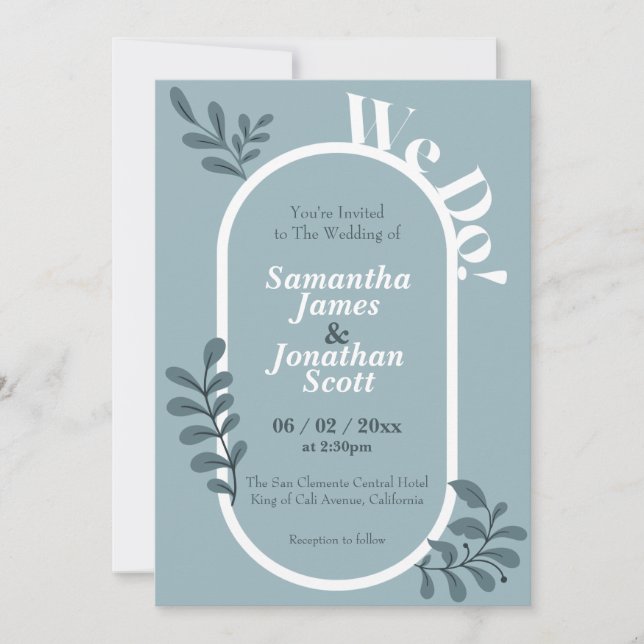 Convite para Casamento Simples de Azul Rococo (Frente)