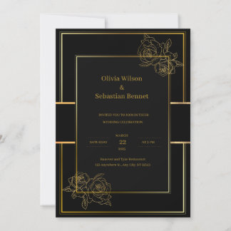 Convite para casamento simples Dourado negro