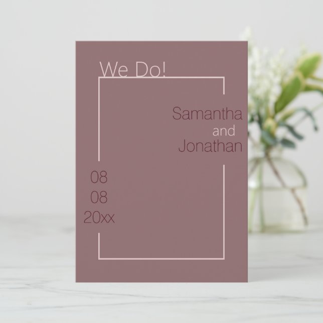 Convite para Casamento Simples e Dusty Rosa minima (Em pé/Frente)