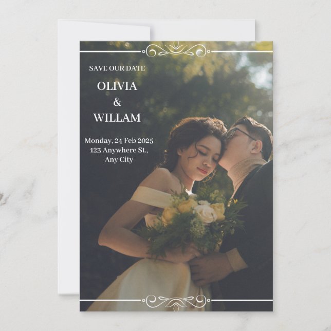 Convite para Casamento Simples Verde Branco (Frente)