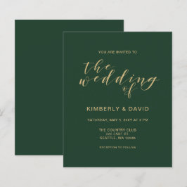 Convite para casamento simples, verde e Dourado