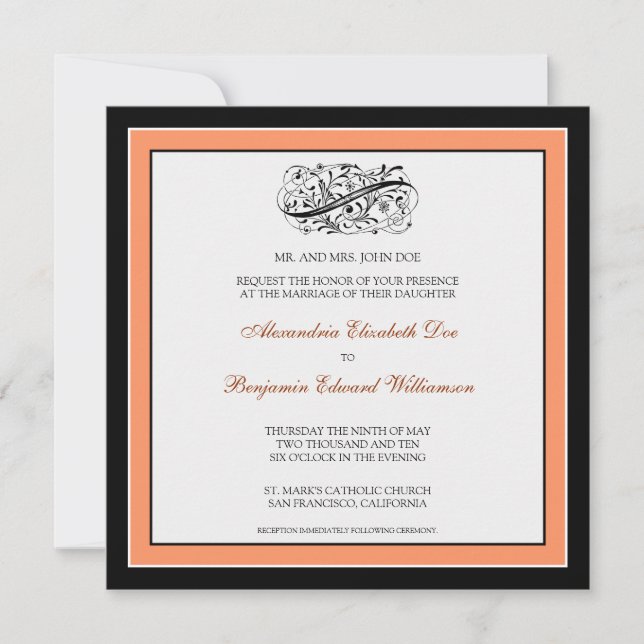 Convite para Casamento Simplesmente Elegante (pret (Frente)