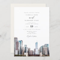 Convite para Casamento Skyline Chicago Watercolor
