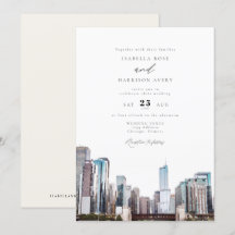 Convite para Casamento Skyline Chicago Watercolor