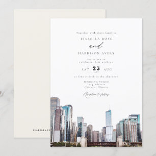 Convite para Casamento Skyline Chicago Watercolor