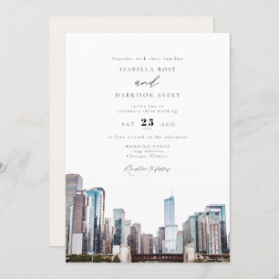 Convite para Casamento Skyline em Chicago com Wate