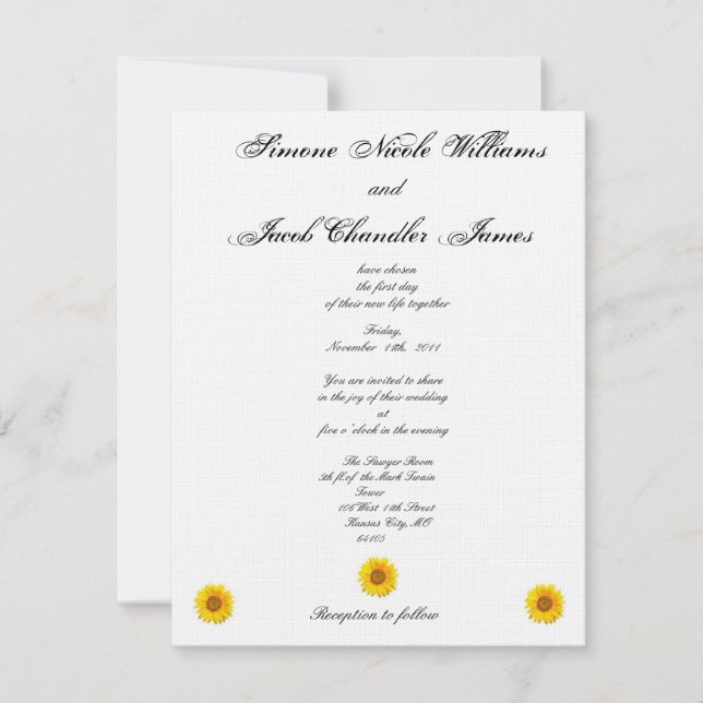 Convite para Casamento Sunny Sunflower (Frente)