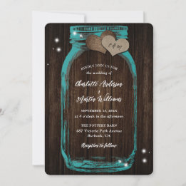 Convite para Casamento Teal Barn Wood Mason Jar