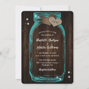 Convite para Casamento Teal Barn Wood Mason Jar