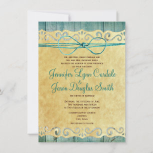 Convite para Casamento Teal de Madeira Vintage