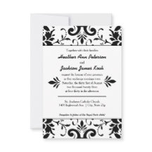 Convite para casamento tema damasco 3x5 Preto e Br
