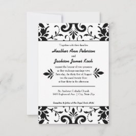 Convite para casamento tema damasco 3x5 Preto e Br
