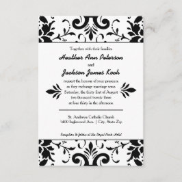 Convite para casamento tema damasco 3x5 Preto e Br