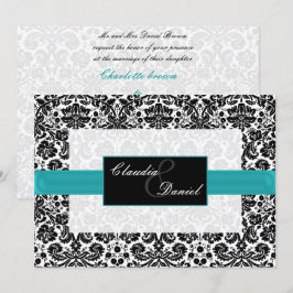 convite para casamento tema damasco aqua