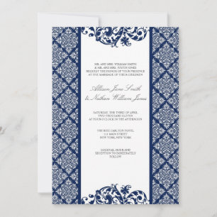 Convite para Casamento tema damasco Azul de Marinh