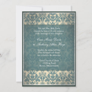 Convite para Casamento tema damasco Azul Vintage