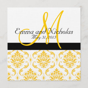 Convite para Casamento tema damasco Branco Amarelo