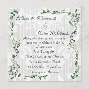 Convite para Casamento tema damasco Branco Quadrad