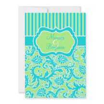 Convite para Casamento tema damasco Branco Verde A