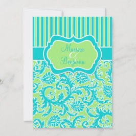Convite para Casamento tema damasco Branco Verde A