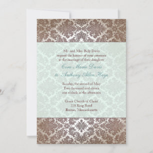 Convite para Casamento tema damasco Castanho de Ch