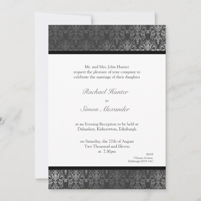 Convite para Casamento tema damasco com Efeito Shi (Frente)
