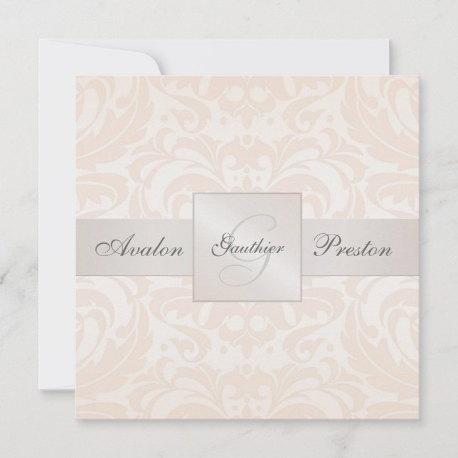 Convite para Casamento tema damasco de Champanhe M (Frente)