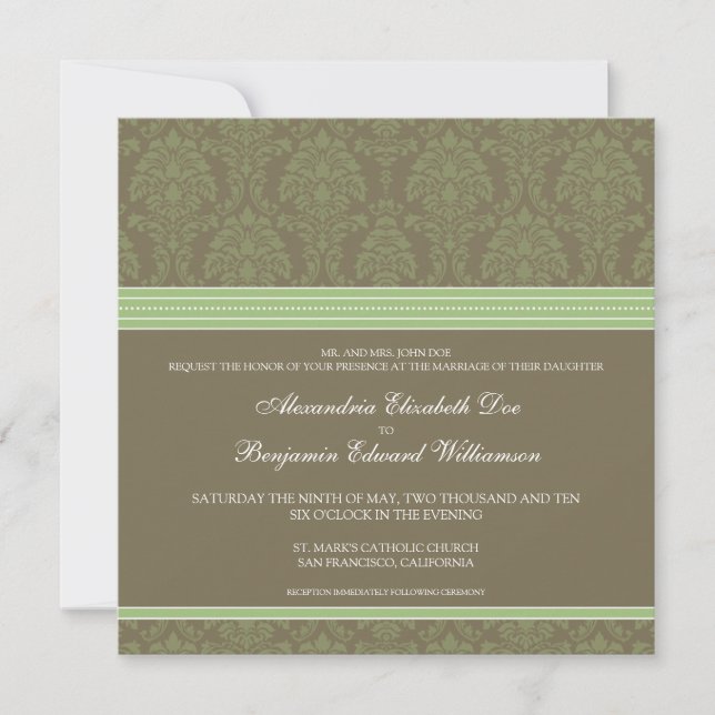 Convite para Casamento tema damasco de Chocolate V (Frente)