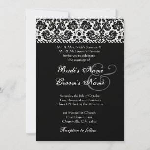 Convite para Casamento tema damasco de Flor NEGRO 