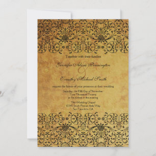 Convite para casamento tema damasco de ouro preto 