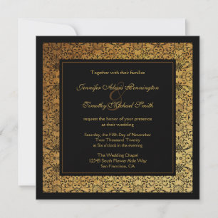 Convite para casamento tema damasco de ouro preto 