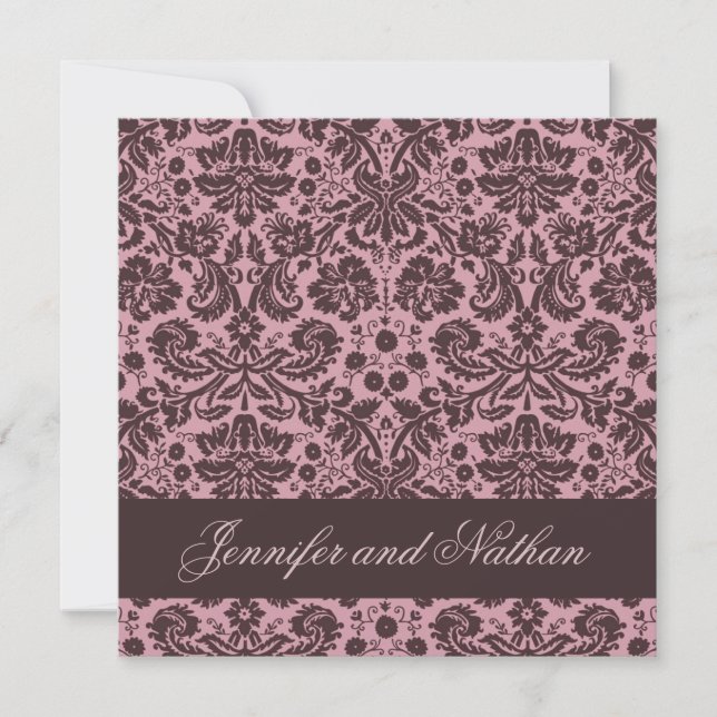 Convite para Casamento tema damasco de PINK e CHOC (Frente)