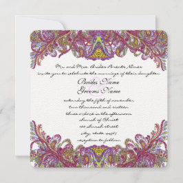 Convite para Casamento tema damasco Dourado do ver