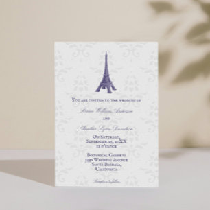 Convite para Casamento tema damasco em Torre Eiffe