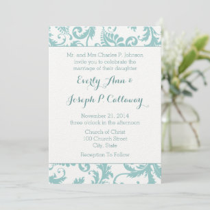 Convite para Casamento tema damasco Floral Azul Aq