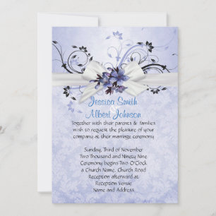 Convite para Casamento tema damasco Floral Azul El