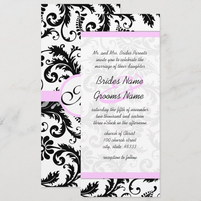 Convite para Casamento tema damasco Floral Elegant (Frente/Verso)
