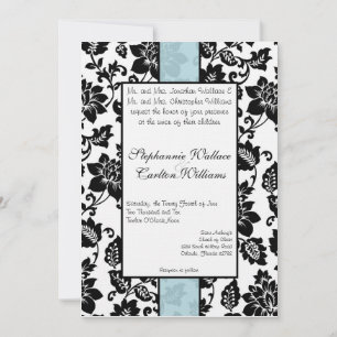 Convite para Casamento tema damasco Floral Preto/A