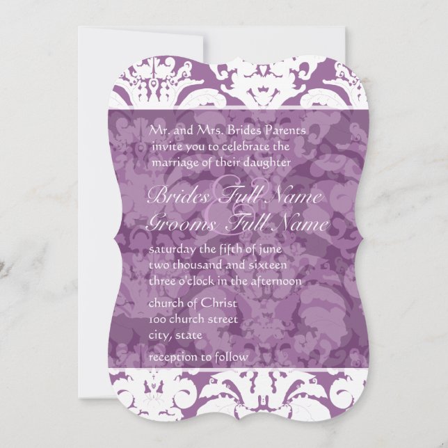 Convite para Casamento tema damasco Lilac lavanda (Verso)
