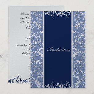 Convite para Casamento tema damasco marinho