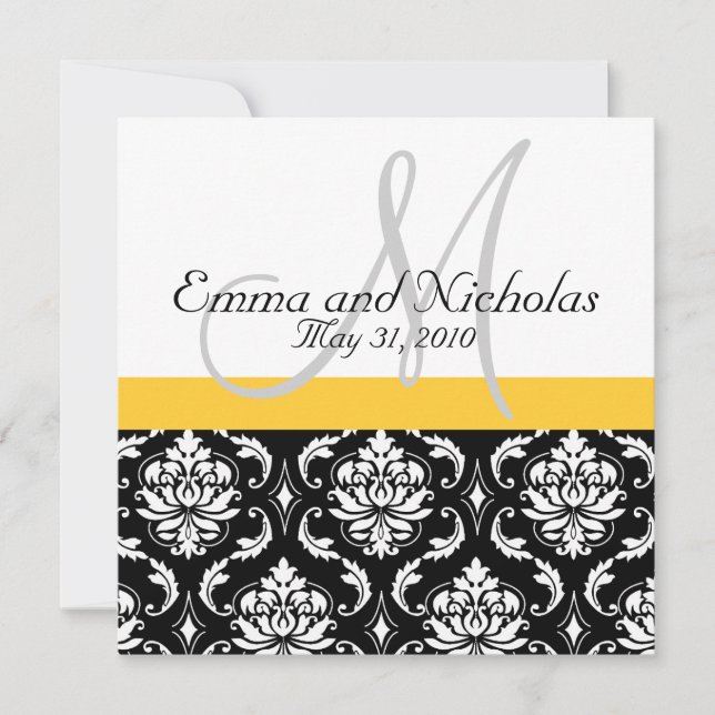 Convite para Casamento tema damasco Monograma Amar (Frente)