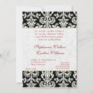Convite para Casamento tema damasco Preto/Branco